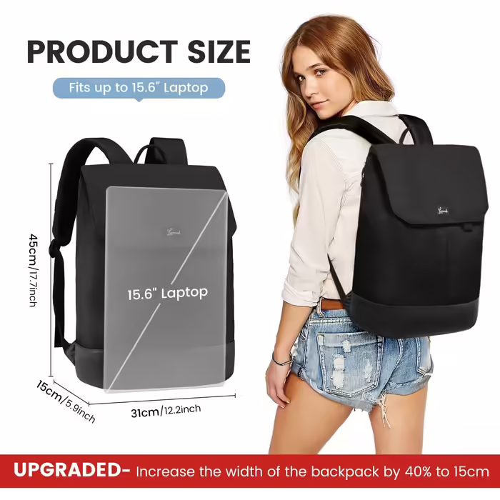 LOVEVOOK Backpack Women, Large Waterproof Laptop Daypack Travel Backpack Work Bag Elegant with 15.6 inch Laptop Compartment, School Backpack Business Travel Backpack Women for University, Travel, Office, Everyday Use (Black-1)