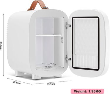 Mini-холодильник Enventor на 6 банок: косметичний холодильник з регульованим LED-дзеркалом, AC+12V DC, охолоджувач та нагрівач для спальні, дому, авто/догляду за шкірою та харчовими продуктами (білий, 4L)