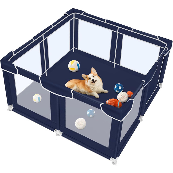 Клітка для собак шестигранна, 114 см, м'яка клітка для цуценят з тканини 600D Oxford, стабільна конструкція з товстих нержавіючих труб, 65,6 см висоти, клітка для маленьких та середніх собак (127 см, без верху, кобальтово-синій)