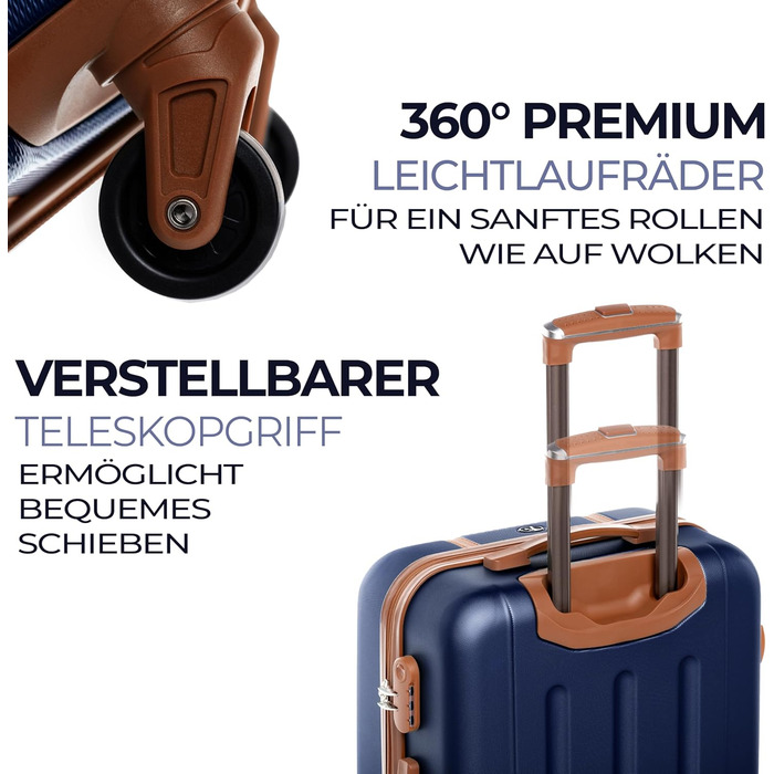 Набір валіз FERGÉ Milano 5-ти частинний з жорстким корпусом + сумка для подорожей + косметичка - 3 шт. (Бежевий/Блакитно-коричневий)