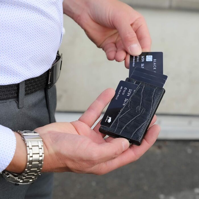 Кредитне картхолдер Solo Pelle Mech | Шкіряний картхолдер з RFID захистом | Чорний крокодил