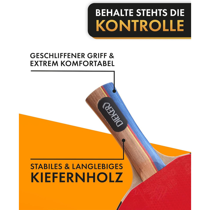 Набір для пінг-понгу DIEKER | 2 ракетки, 3 преміум м'ячі, міцна сумка | Для всієї родини, чорний