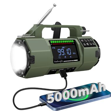 Радіо на ручному привіді Benss для надзвичайних ситуацій, AM/FM, з Powerbank 5000 mAh, USB-зарядкою, SOS-сигналом та ліхтариком для дому та відпочинку на природі