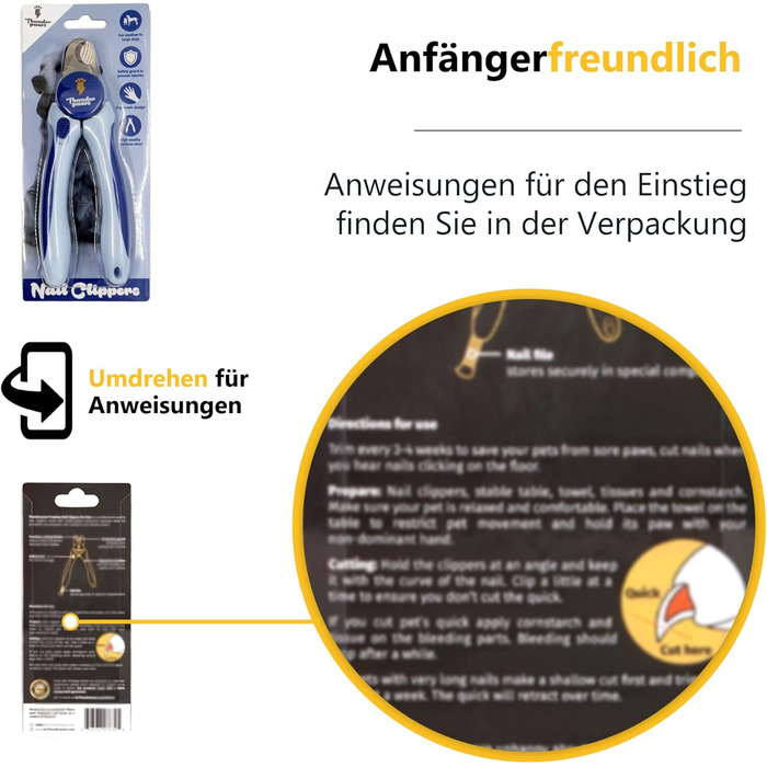 Професійна ножиця для обрізання кігтів собак із захистом, блокуванням безпеки та пилочкою (середній/великий, зелений/синій)