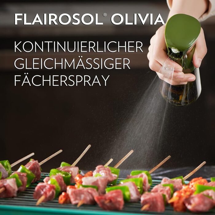 Скляний олійний спрей FLAIROSOL OLIVIA 200 мл, безперервне розпилення, контроль порцій, для кухні, салатів, грилю, випічки, зелений