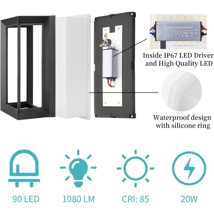 Крізьстінна лампа Klighten, IP65, 60W, 3000K, чорна, для вулиці та дому