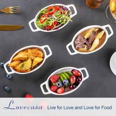 Керамічна форма для запікання LOVECASA, овальна, 4 шт., 210 мл, біла — для крем-брюле, десертів, суфле