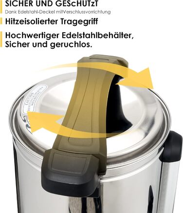 8L Mulled Wine Warmer - Stainless Steel Mulled Wine Pot with Drip Tray, Tap, and Temperature Setting (30-110°C) - Mulled Wine Dispenser / Hot Beverage Dispenser