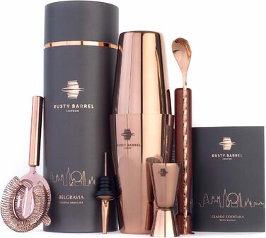 Belgravia Cocktail Set – Cocktail Shaker Set with Boston Stainless Steel Cocktail Shaker and Cocktail Accessories | Copper Cocktail Mix Set in a Luxurious Gift Box