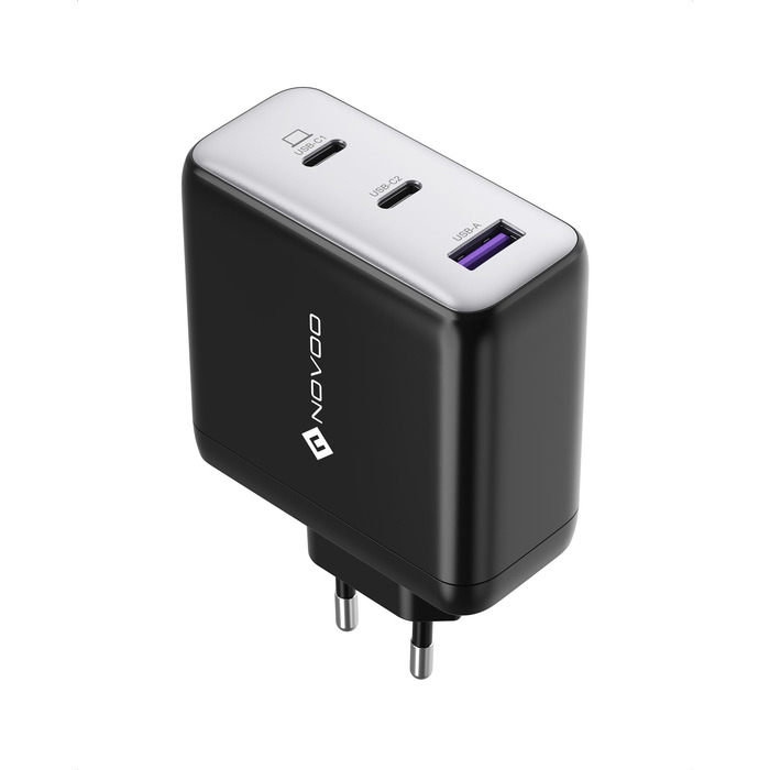 Зарядний пристрій USB-C 67W NOVOO GaN III 3-порти, швидка зарядка для MacBook, iPad, Pixel, Samsung, iPhone, Steam Deck (Чорний)
