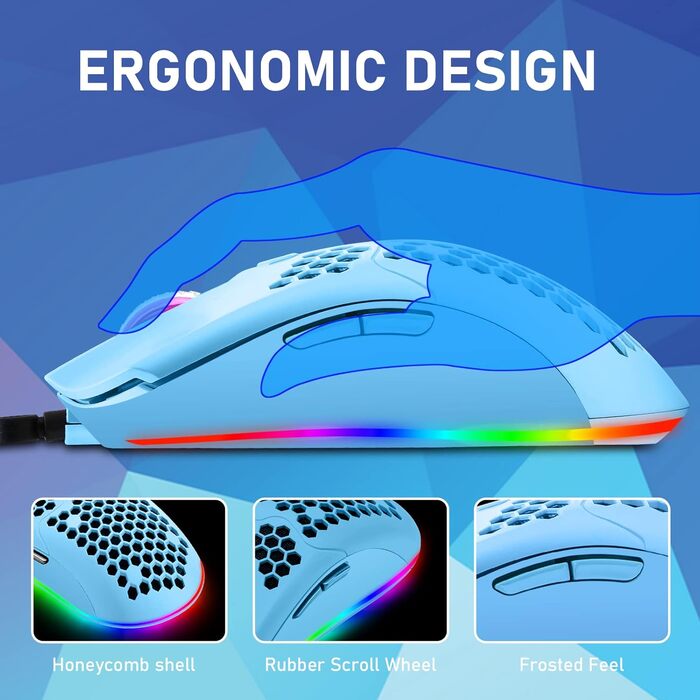 Ігровий комплект клавіатури та миші MK21: механічна клавіатура 60% з RGB підсвічуванням (62 клавіші), миша 6400 DPI та килимок для миші. Сумісний з PS4, Xbox, PC. Кольори: чорний/блакитний (Blue Switch)