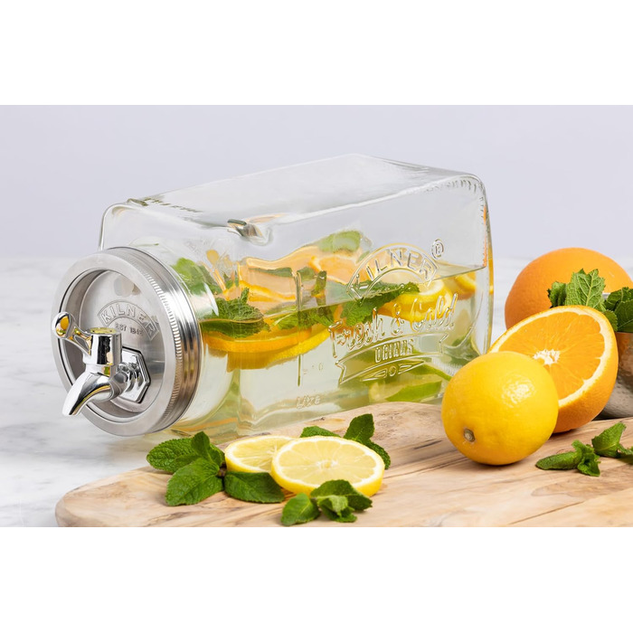 Диспенсер для напоїв KILNER з краном, 3 л, для холодильника, скляний, великий отвір для легкого наповнення