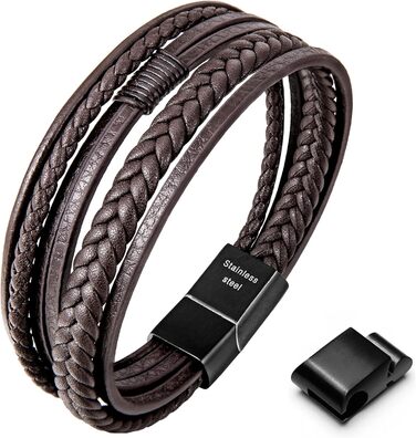 Чоловічий браслет Speroto з натуральної шкіри: преміум-якість, магнітний замок, чорний/коричневий (18-25 см), персоналізація, подарунок для чоловіків