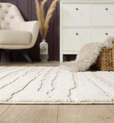 Килим Everest - сучасний коротковорсовий килим для вітальні та спальні з ефектом висоти-низькості, 3D-ефект, висока щільність ворсу та приємна м'якість, абстрактний дизайн, кремовий, 80 x 150 см