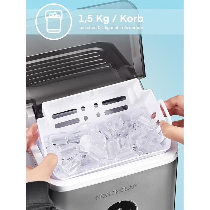 2024 Ice Maker Test Winner - 14kg Capacity, Fast Ice Production, Quiet Operation, 120W with Scoop & Basket - Compact Ice Maker for Home & Office (Silver)