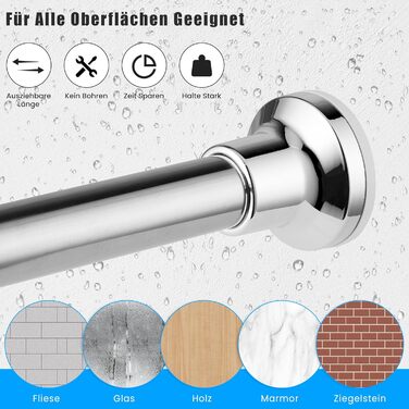 Штанга для душу з кріпленням без свердління, телескопічна, 72-134 см, діаметр 25 мм, срібна