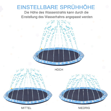 PawHut Splash Sprinkler Pad 170 см ігровий килимок для води для собак, антиковзаюча PVC-підстилка для вулиці блакитного кольору, ідеально підходить для літнього відпочинку в саду