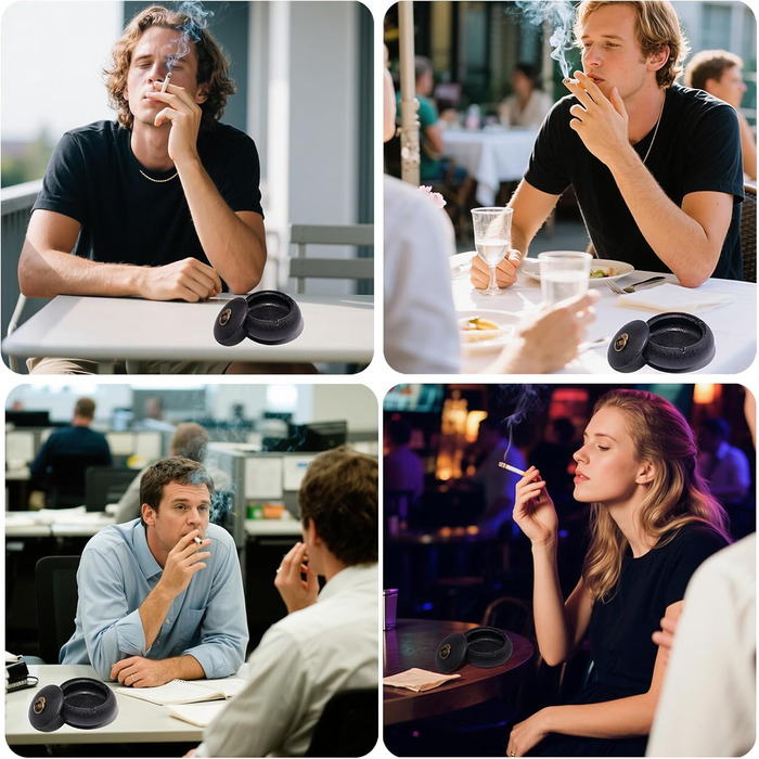 Керамічна попільничка для сигарет та цигарок з кришкою, ретро стиль, чорний колір, 10.8x6.5 см. Підходить для дому, офісу та вулиці