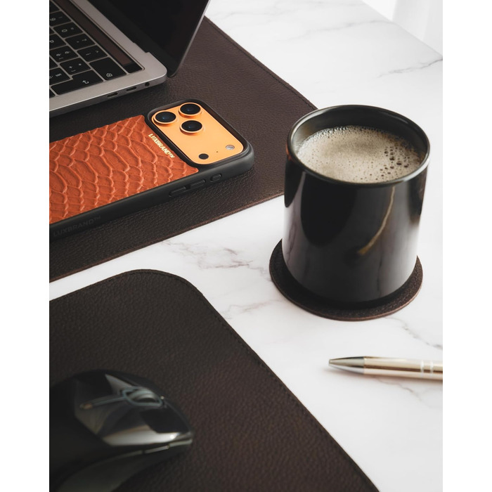 Підкладка для столу з натуральної шкіри, 2 шт. в наборі: XXL підкладка та килимок для миші (Коричнева)