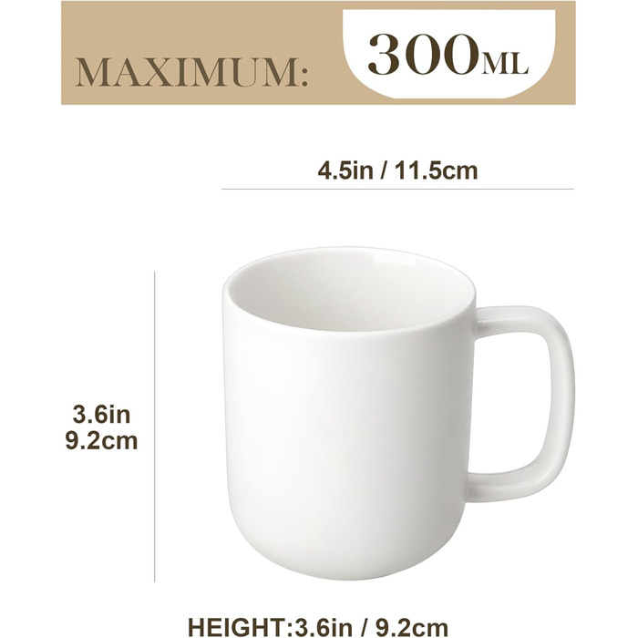 Набір чашок для кави MALACASA LUNA, 6 шт., 300 мл, порцеляна. Підходять для кави, чаю, соку, лате, капучино, какао. Можна мити в посудомийній машині та використовувати в мікрохвильовці. Серія LUNA, білий колір.