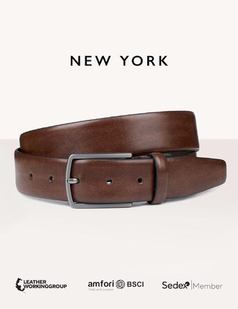 Чоловічий ремінь FENIX NEW YORK Toffee Brown (100 см), ширина 35 мм, екологічний матеріал, регульований розмір, гіпоалергенна пряжка, для костюмів та джинсів