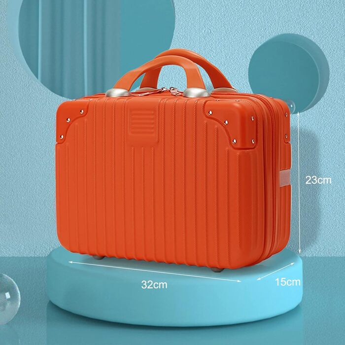 Waterproof Cosmetic Case Makeup Bag Lightweight Carry-on Beauty Case with Handle and Zipper, Women's Wear-resistant Hard Shell Travel Vanity Bag for Trip (Orange)