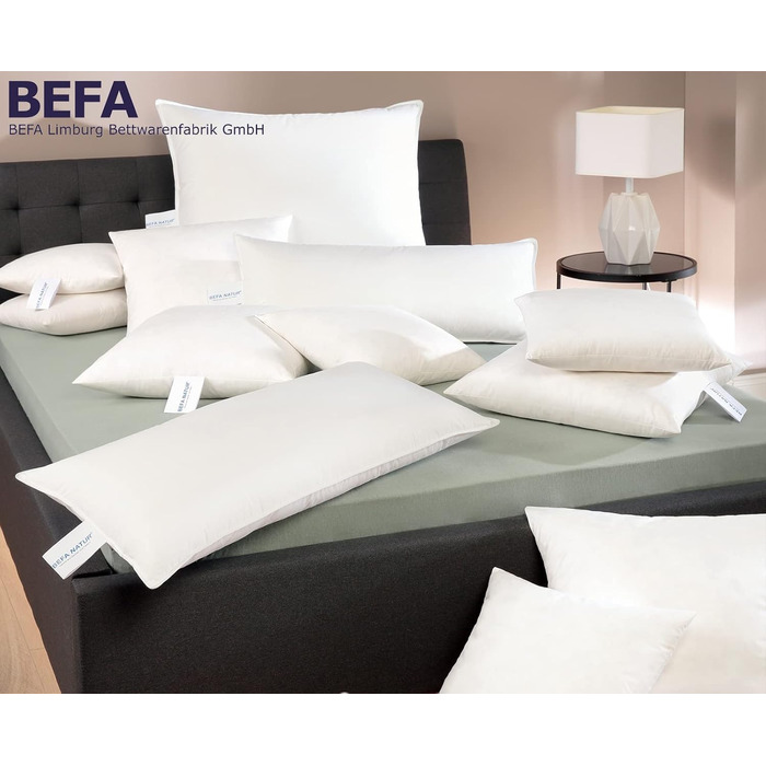 Подушка BEFA NATUR 40x80 см, 3-камерна, 90% пух, 10% перо, антиалергенна, сертифікат OEKO-TEX 100, Downpass, вироблено в Німеччині