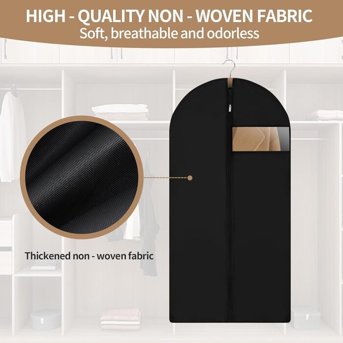 4 місткі мішки для одягу, 120 x 60 см, чорні, з блискавкою, для зберігання одягу та захисту від пилу