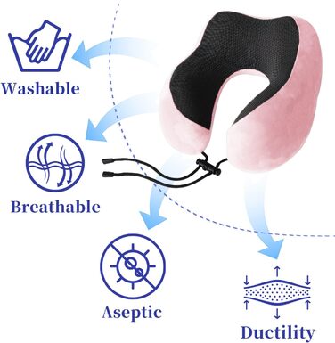 Подушка для шиї Poligono для подорожей: компактна, легка, з memory foam, рожева