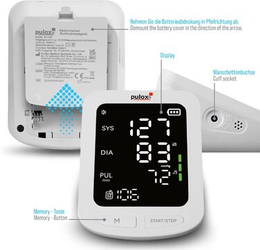 Pulox BP-100 Тонометр на плече з 2 манжетами - автоматичний вимірювач артеріального тиску з пам'яттю для 199 показників