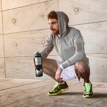 ZORRI Sport Water Bottle for Kids, 500 ml/700 ml/1000 ml, BPA-free, eco-friendly Tritan plastic, reusable water bottles with filter, Grey-1000ml, 1000ml-32oz