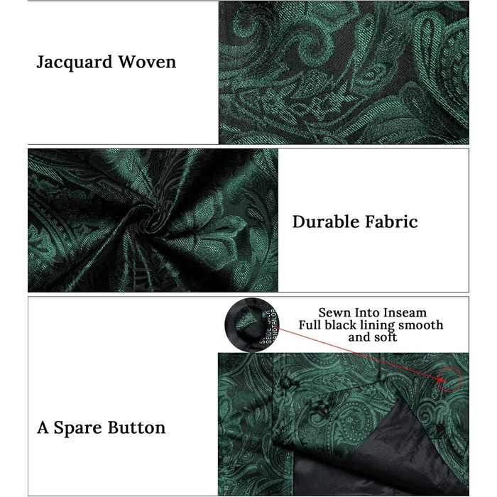 Костюмний комплект DiBanGu: жилет, краватка, нагрудна хустка, запонки, лапєль-кліп (7 предметів) з паєчним візерунком, смарагдовий колір, XL