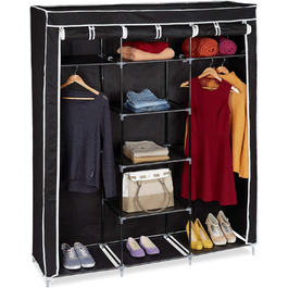 Relaxdays Fabric Clothes Closet, 9 Compartments, 2 Clothes Rails, HBT: 173 x 148 x 43 cm, Camping, Cellar, Folding Closet, Fabric, 10019122-139 (Black)