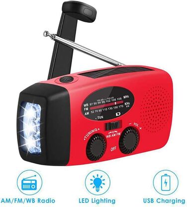 Сонячне радіо з ручним приводом, 2000 mAh, AM/FM, LED ліхтарик, для кемпінгу та відпочинку на природі