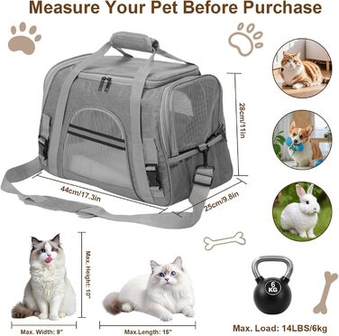 Транспортний бокс для котів Romon - переноска для тварин, переноска для кота, сумка для кошенят та собак до 6 кг (сірий, 44x28x25 см)