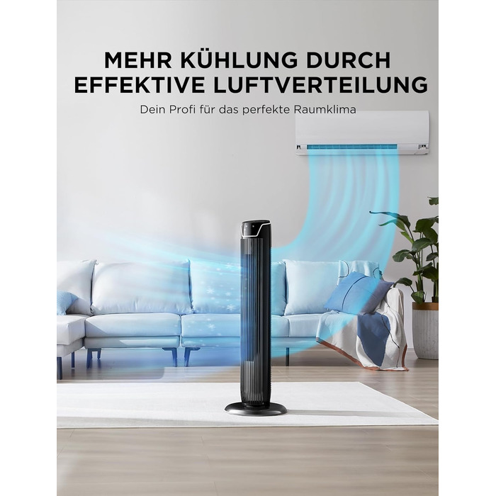 Вентилятор підлоговий Midea FZ10-17JR Tower 92 см з пультом, 3 режими, 3 швидкості, таймер 7 год, чорний