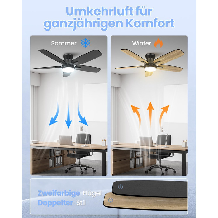 Стелянка-вентилятор 106 см з підсвічуванням, двосторонні лопаті, тихий, з пультом, LED лампа для спальні/вітальні, DC мотор, колір темне дерево