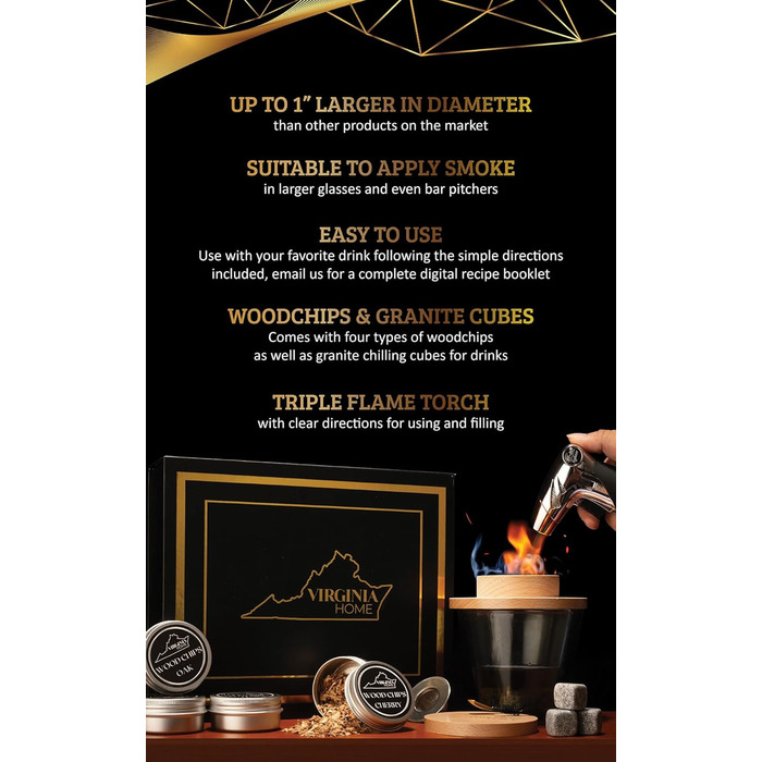 Набір для копчення віскі: коктейлі, бурбон, сир, м'ясо. З факелом та рецептами. 4 смаки, без бутану
