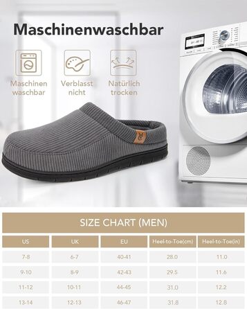 Чоловічі мокасини VeraCosy для дому з піною Memory Foam, зимові пантофлі, сірий колір, розмір 42/43 EU