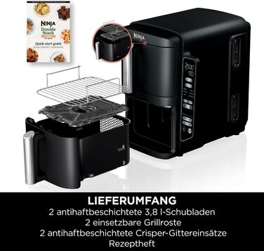 Ninja Double Stack Air Fryer, 7.6L Air Fryer, Double Basket Air Fryer with 4 Cooking Levels, 2 Drawers, 2 Racks, Space-Saving Design, 6 Cooking Functions, 6 Portions, Grey SL300EU Stacked Double Drawer 7.6L Grey