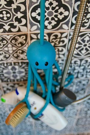 Тримач для шампуню та гелю Formverket Octopus, без свердління, синій латекс, 9 регульованих петель