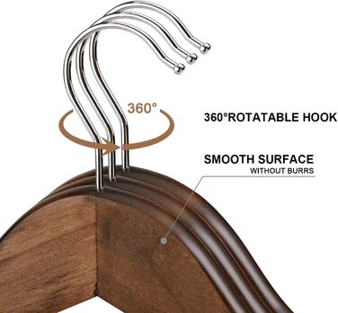 Дерев'яні вішалки для одягу HOUSE DAY, 20 шт. з горіха, стабільні, обертаються, для сорочок, костюмів, 44,5 см
