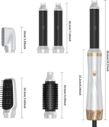 Air Styler: 5-в-1 Мультистайлер для волосся - фен-щітка, 800W, для об'єму, локонів, випрямлення та сушіння (Золотий)