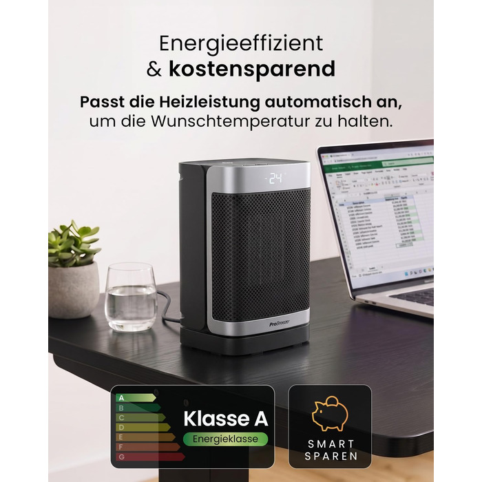 Керамічний тепловентилятор-товпіль Pro Breeze ThermaCube Plus 2200W з термостатом, дистанційним керуванням та Eco-режимом, обертання 65°, захист від перекидання