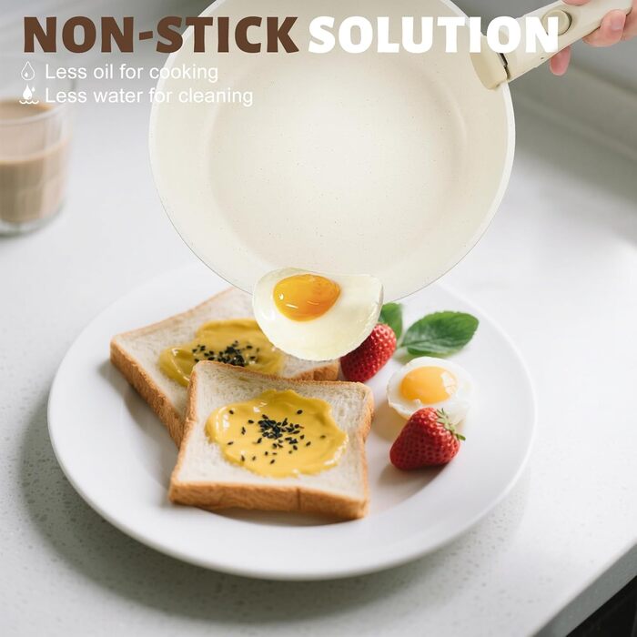 Набір посуду Numola 10 предметів: каструлі та сковорідки з антипригарним покриттям, знімні ручки, керамічний набір посуду для індукційних плит, кемпінгу, сумісний з посудомийною машиною