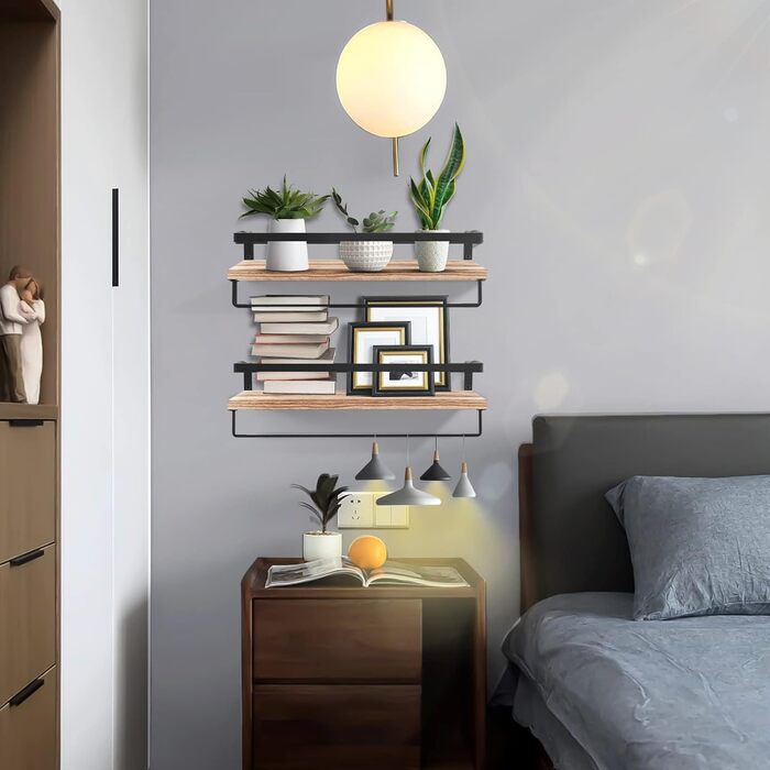 Настінна полиця AGM Wandregal 2 шт. з тримачем для рушників, світло-коричнева, для ванної, кухні, вітальні, офісу, спальні