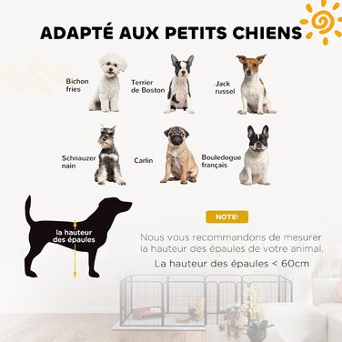 PawHut Забіг для собак, сталевий вольєр з 12 панелей, розкладний, 168 x 168 x 60 см, з 2 дверима, для малих собак, чорний