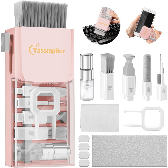 Набір для чищення клавіатури та гаджетів, рожевий. Комплексний набір для MacBook, iPhone, iPad, AirPods, комп'ютера. Очищувач з спреєм та щіткою.