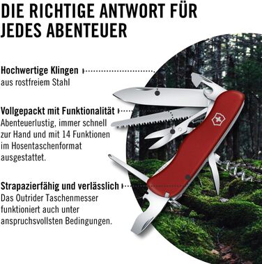 Мультитул Victorinox Outrider: Швейцарський ніж, 14 функцій, фіксаційне лезо, викрутка (червоний)