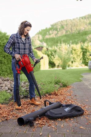 Einhell Electric Leaf Blower GC-EL 3000 E, Wheels, Lightweight, Bag (3.000 W, Suction/Blowing Function, Adjustable Auxiliary Handle, 45 L Collection Bag, Blowing Airflow 300 km/h, Max. Suction Performance 840 m³/h)